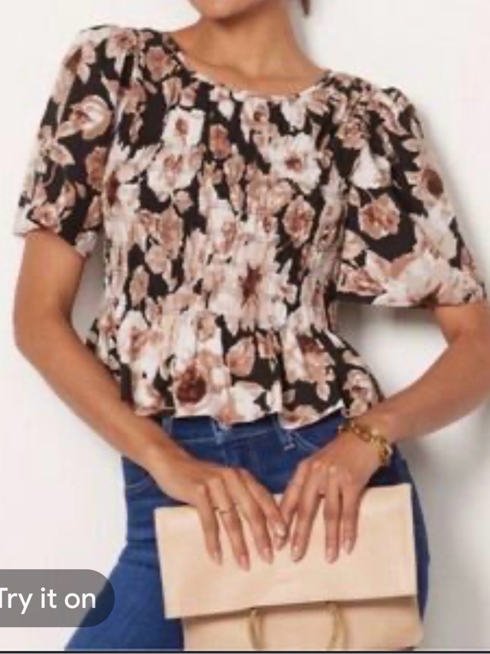 Rails Floral Smocked Peplum Top - Black & Beige